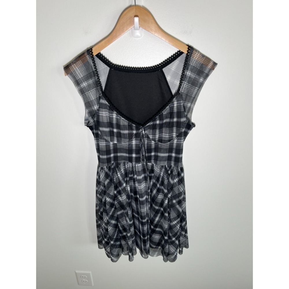 Y2K Babydoll Womens‎ Dress S Black Whimsigoth Grunge Skater Punk Plaid Sheer